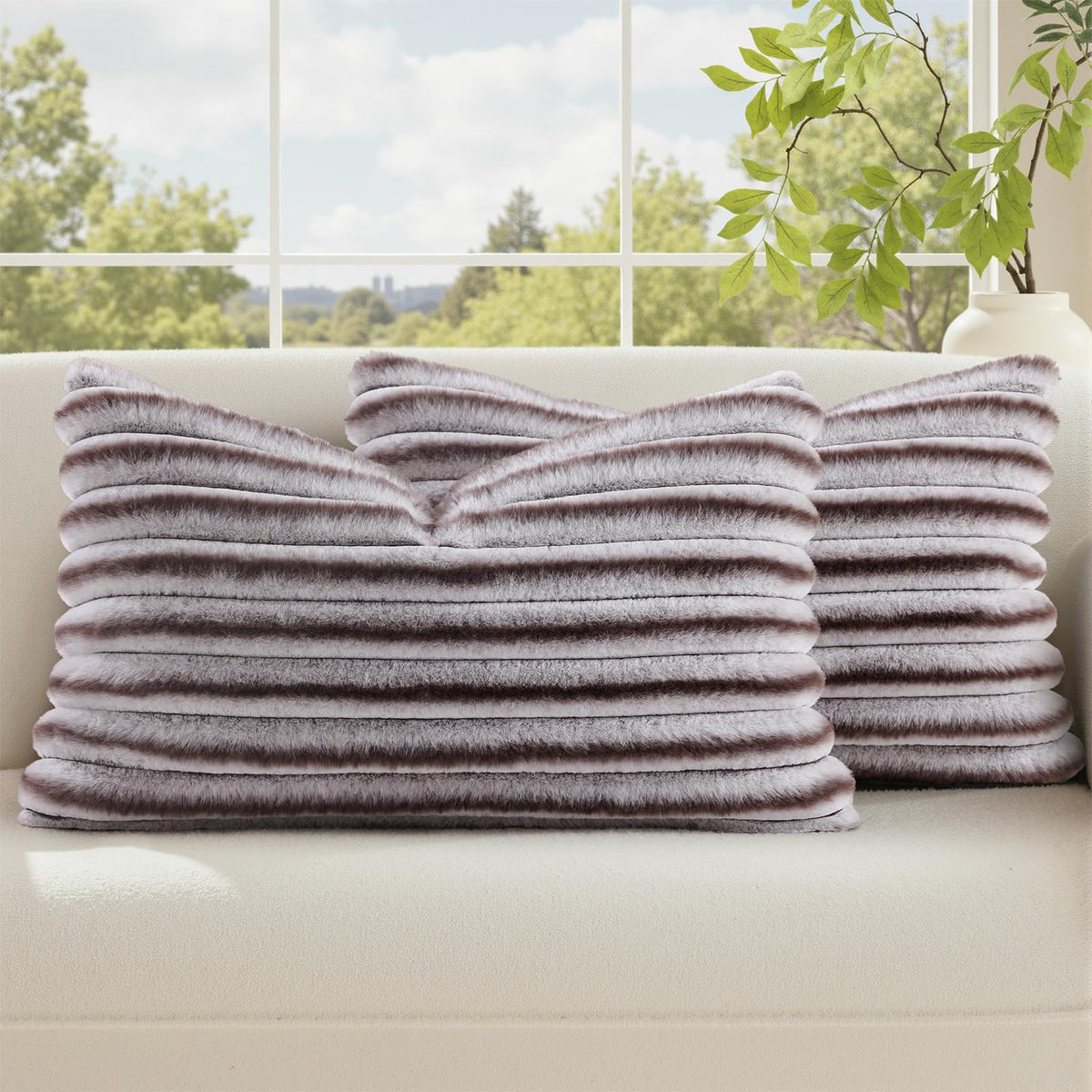 decorUhome Fall Faux Fur Throw Pillow Covers 18x18 Set of 2 Grey Blue