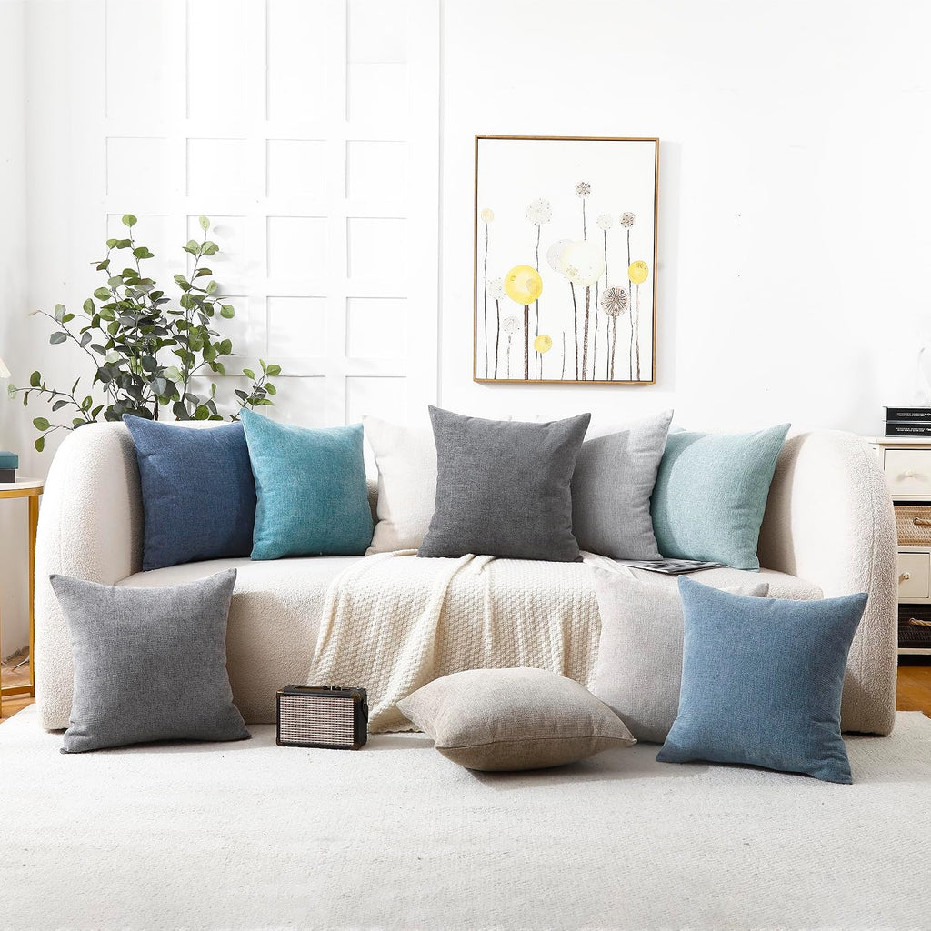 Jepeak Decorative Chenille Throw Pillow Covers, 18x18 Pack of 2 Steel Blue