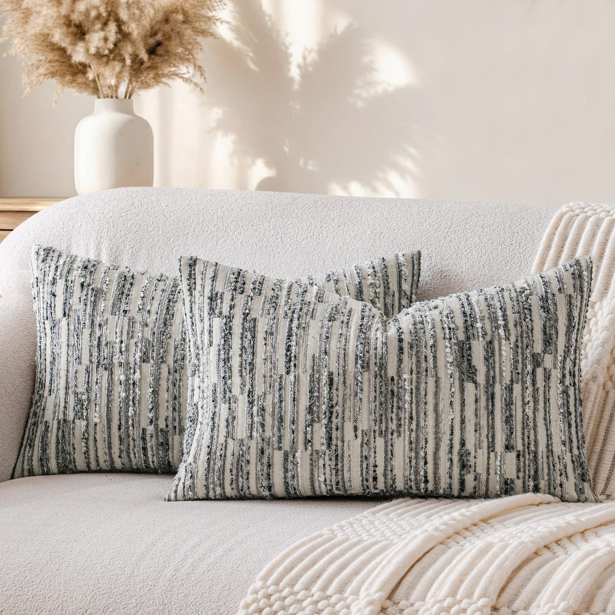 Boho Striped Decorative Throw Pillow Covers 20"X20" Set of 2,Moss Green