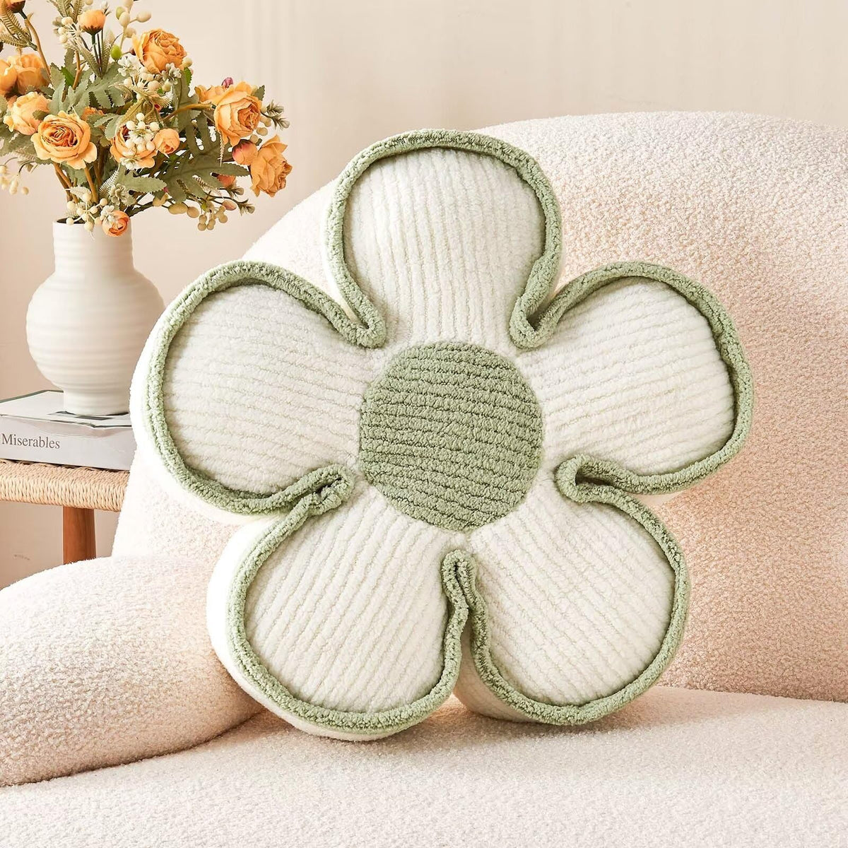 Kcvvcr Flower Pillow, Soft Shaped Floor Cushion, Decorative Throw Pillow, Seating Cushion, Plush Room Decor Pillows for Sofa Couch Bed (13.7 Inch, Ivory)