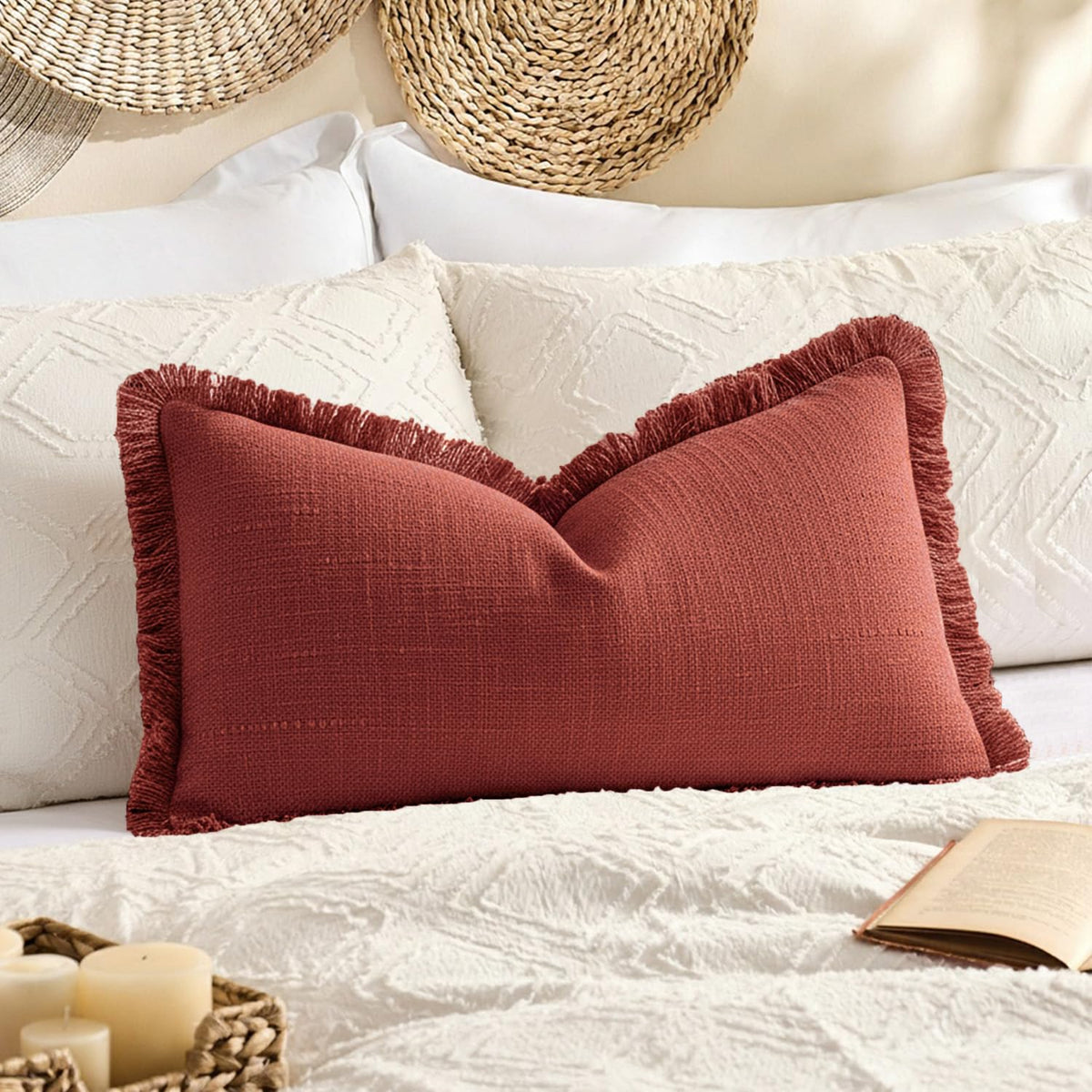 Kevin Textile Boho Tassel 12x20 Inch Lumbar Pillow Cover 1 Pack, Green