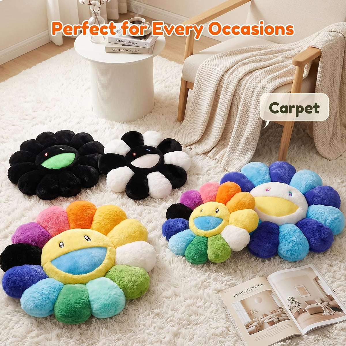 Flower Pillow, Cute Smiley Face Flower Shaped Throw Pillows 15.7In