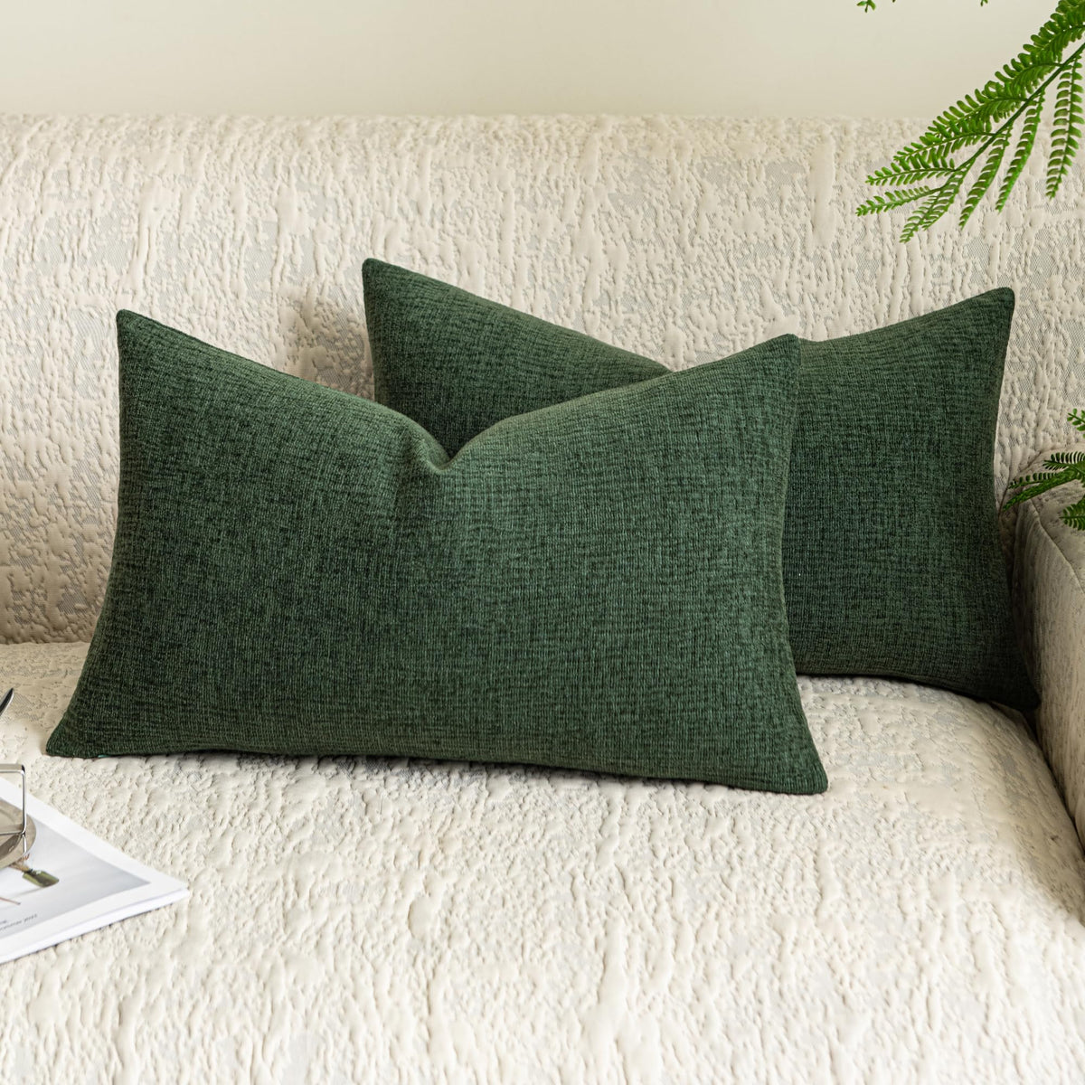 Stellhome Pack of 2 Soft Textured Throw Decorative Pillow Covers Square Accent Solid Cushion Cover Cozy Farmhouse Pillow Case for Couch Sofa Bedroom Living Room 18x18 Inch, Natural Beige