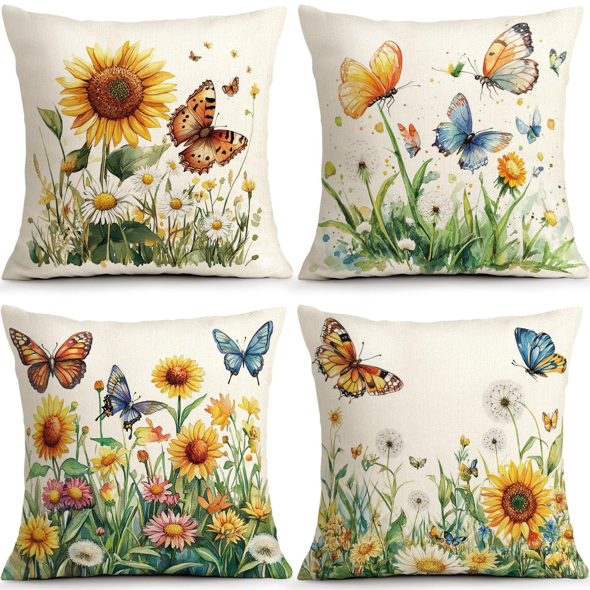 Sage Green Leaves Pillow Covers 18x18 Inch Botanical Cushion Cover Set of 4