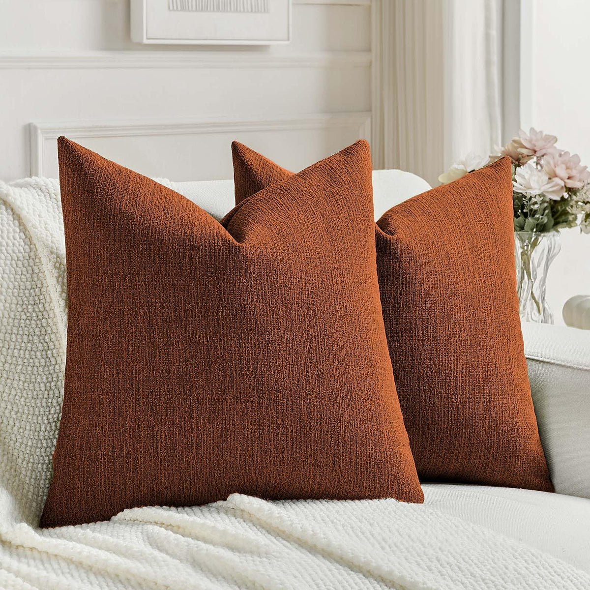 FUTEI Pack of 2 Faux Linen Throw Pillow Covers 18x18 Inch,Light Grey