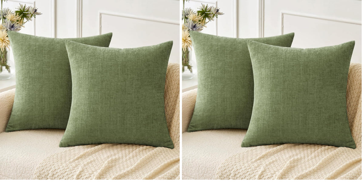 MIULEE Soft Chenille Throw Pillow Covers Green 18x18 Inch Pack of 2