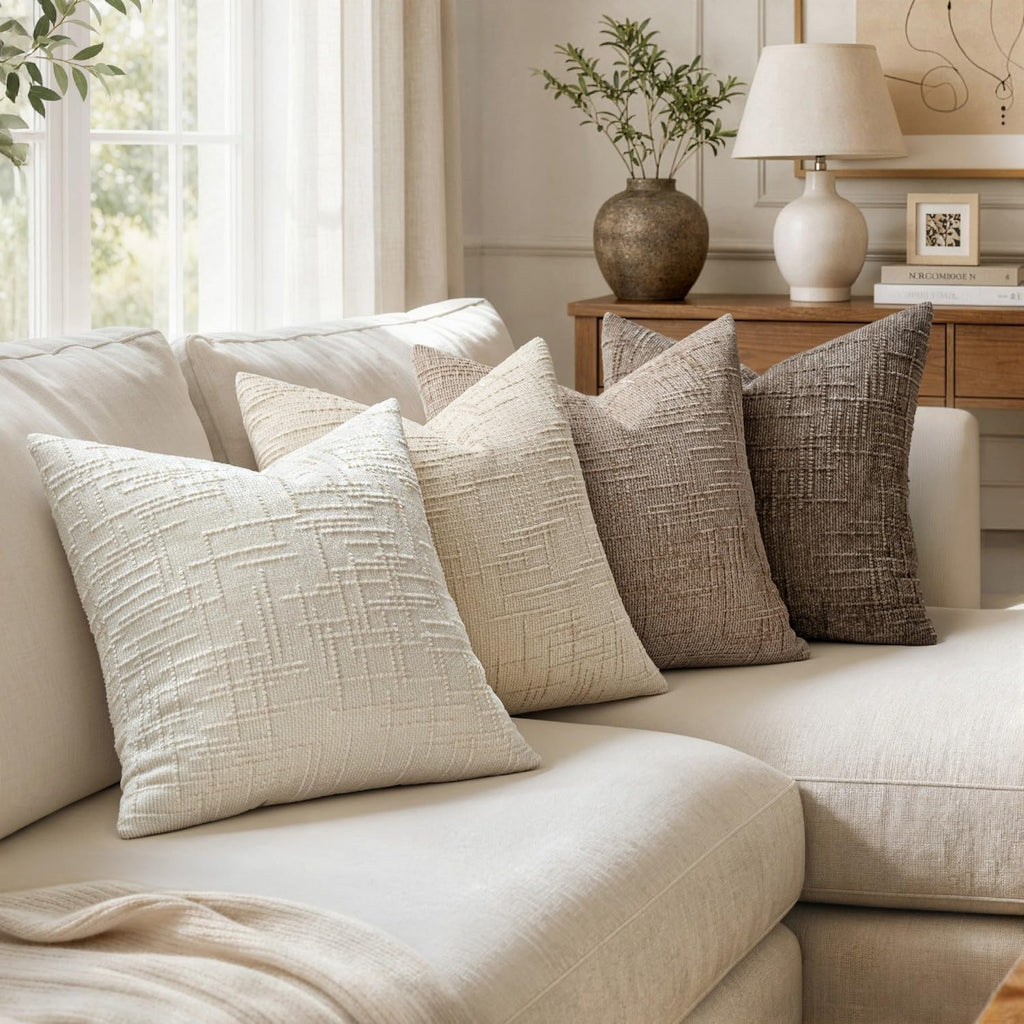 MIULEE Texture Chenille Decorative Throw Pillow Covers Neutral Beige 18x18