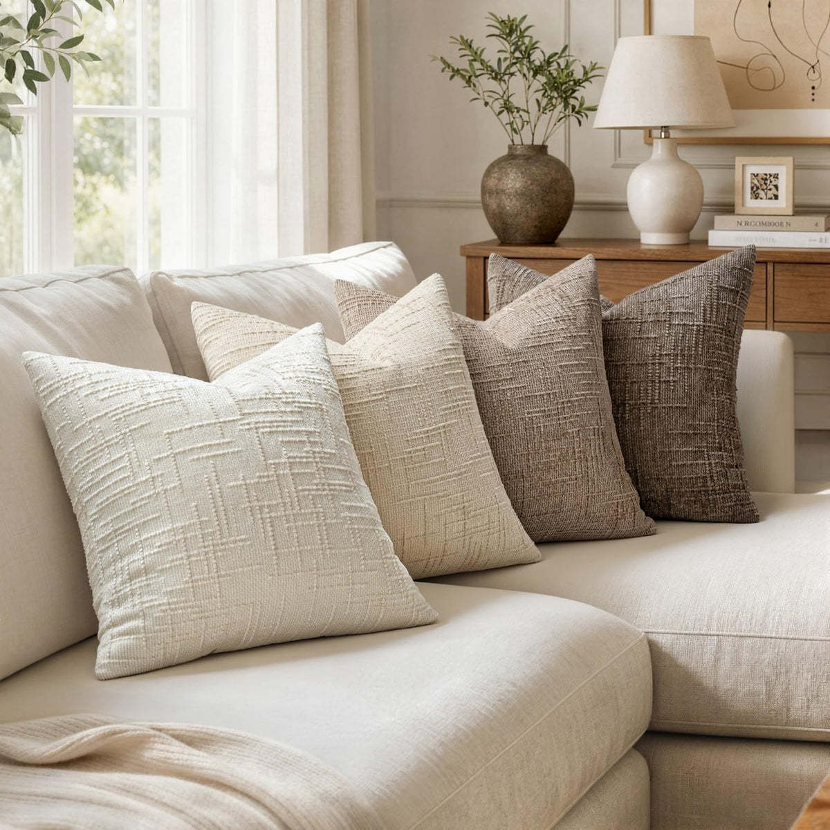 MIULEE Texture Chenille Decorative Throw Pillow Covers Neutral Beige 18x18