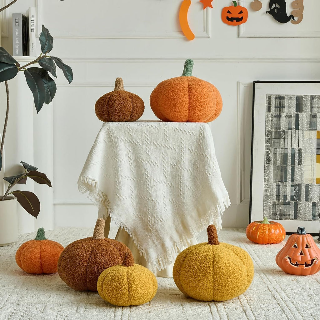 Pumpkin Pillows, Halloween Fall Room Décor (Orange, 8.6 Inches)