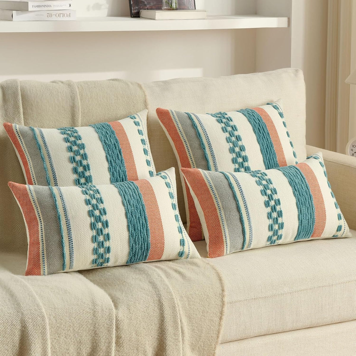 FUTEI Pack of 2 Chenille Throw Pillow Covers 45 x 45 cm,Teal