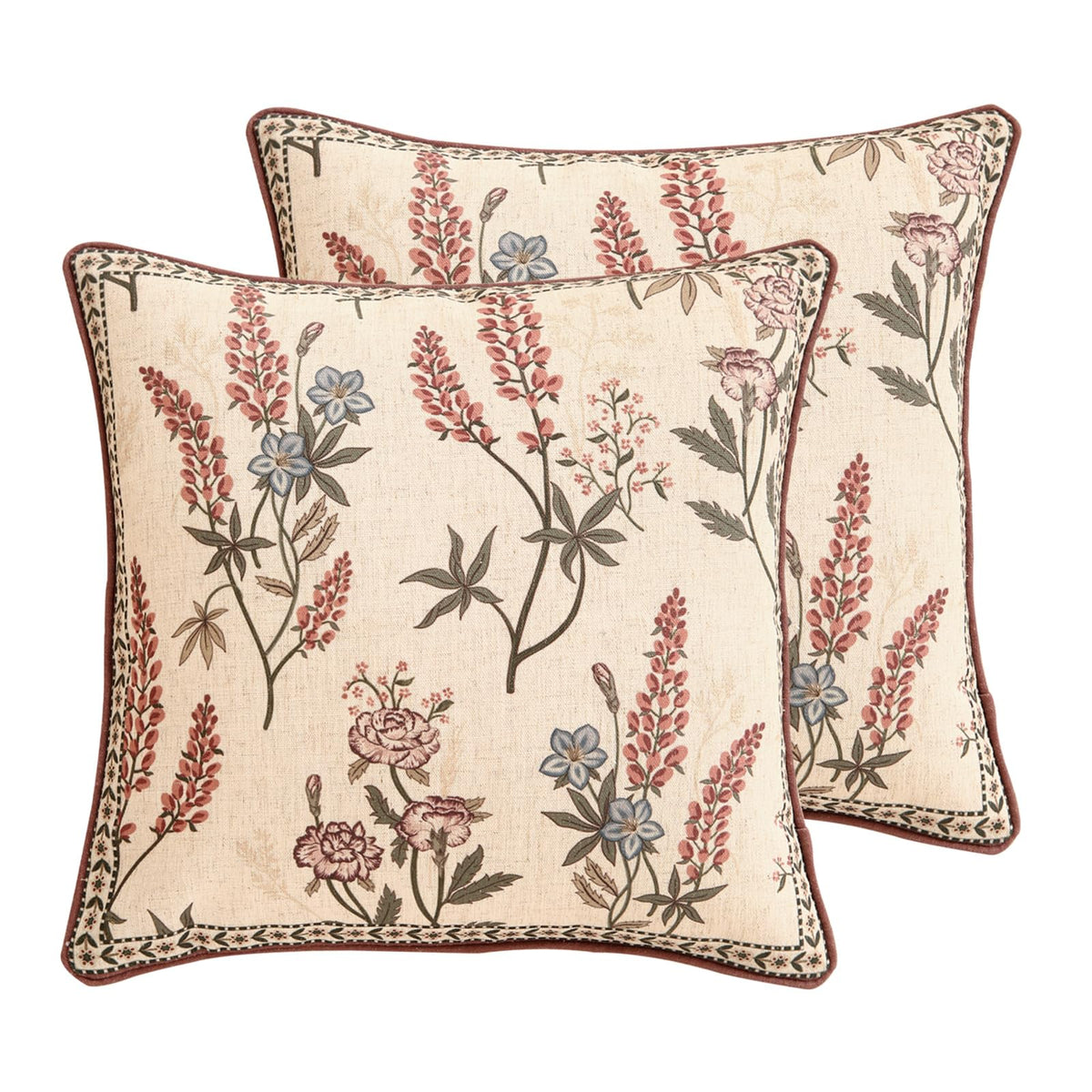 ISAENNE Vintage Elegant Linen Square Throw Pillow Cover,18"x18"-Albano A