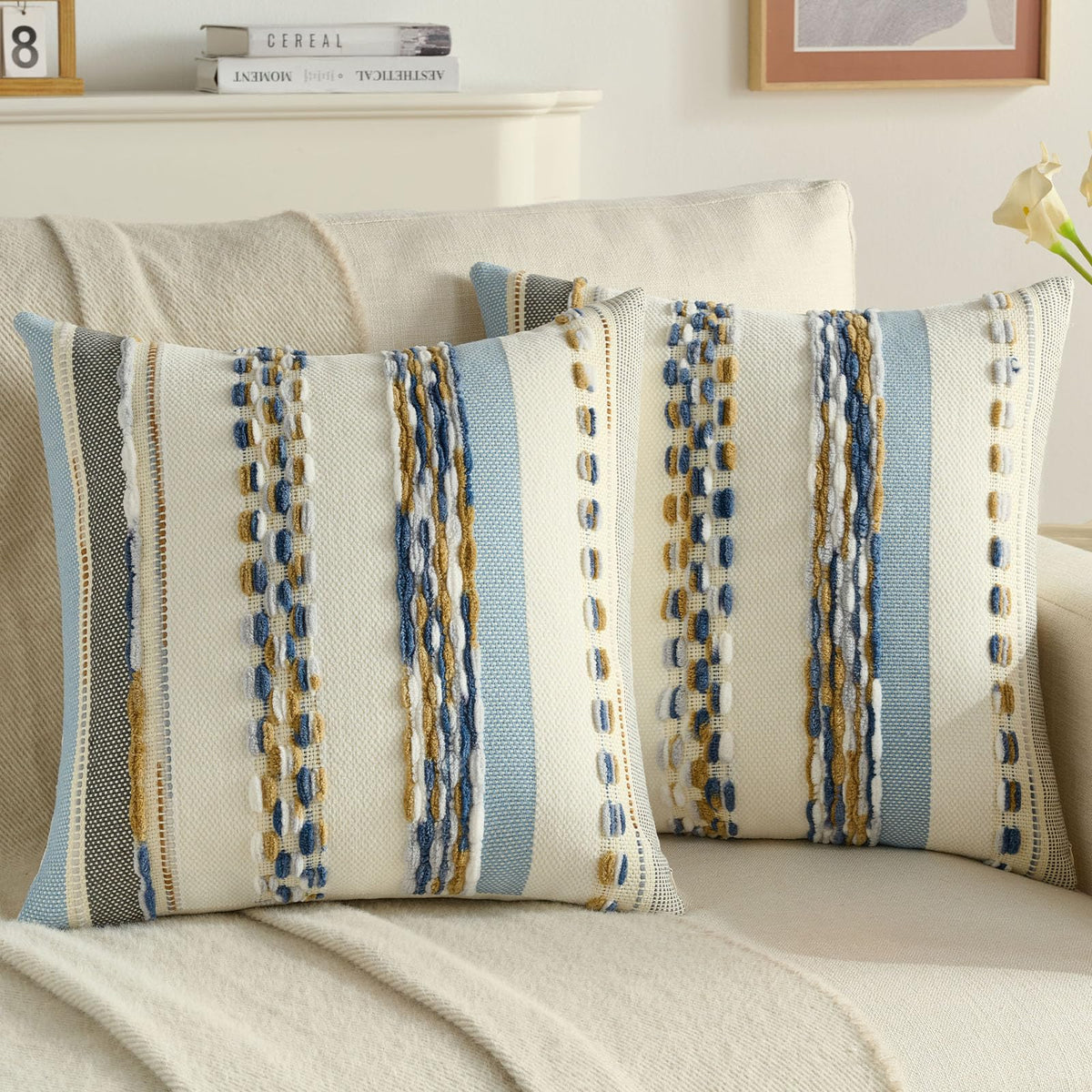 FUTEI Pack of 2 Chenille Throw Pillow Covers 45 x 45 cm,Teal