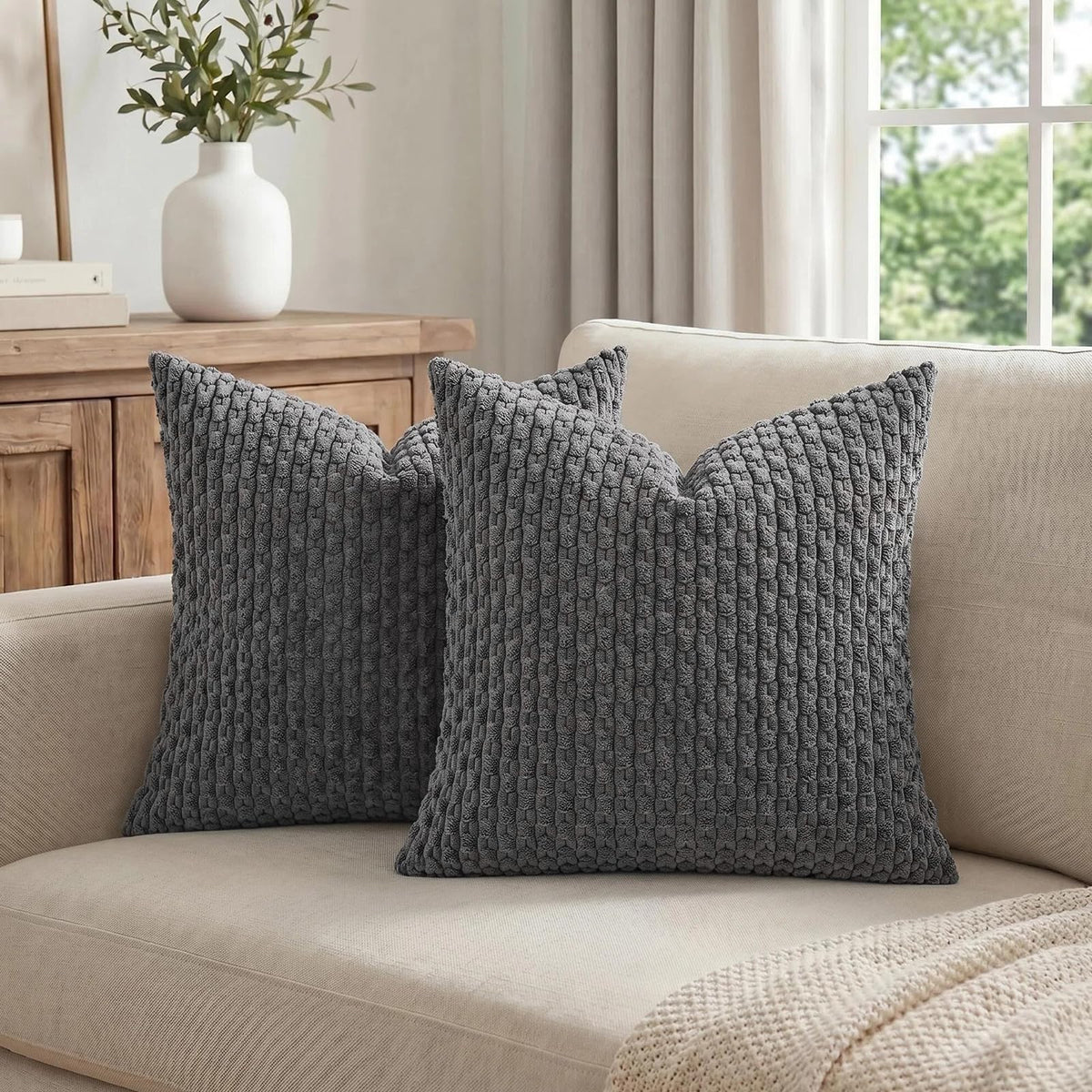 Fancy Homi 2 Packs Blush Pink Decorative Throw Pillow Covers 18x18 Inch for Couch Bed Sofa, Modern Farmhouse Boho Home Decor, Soft Cute Plush Corduroy Cushion Case 45x45 cm