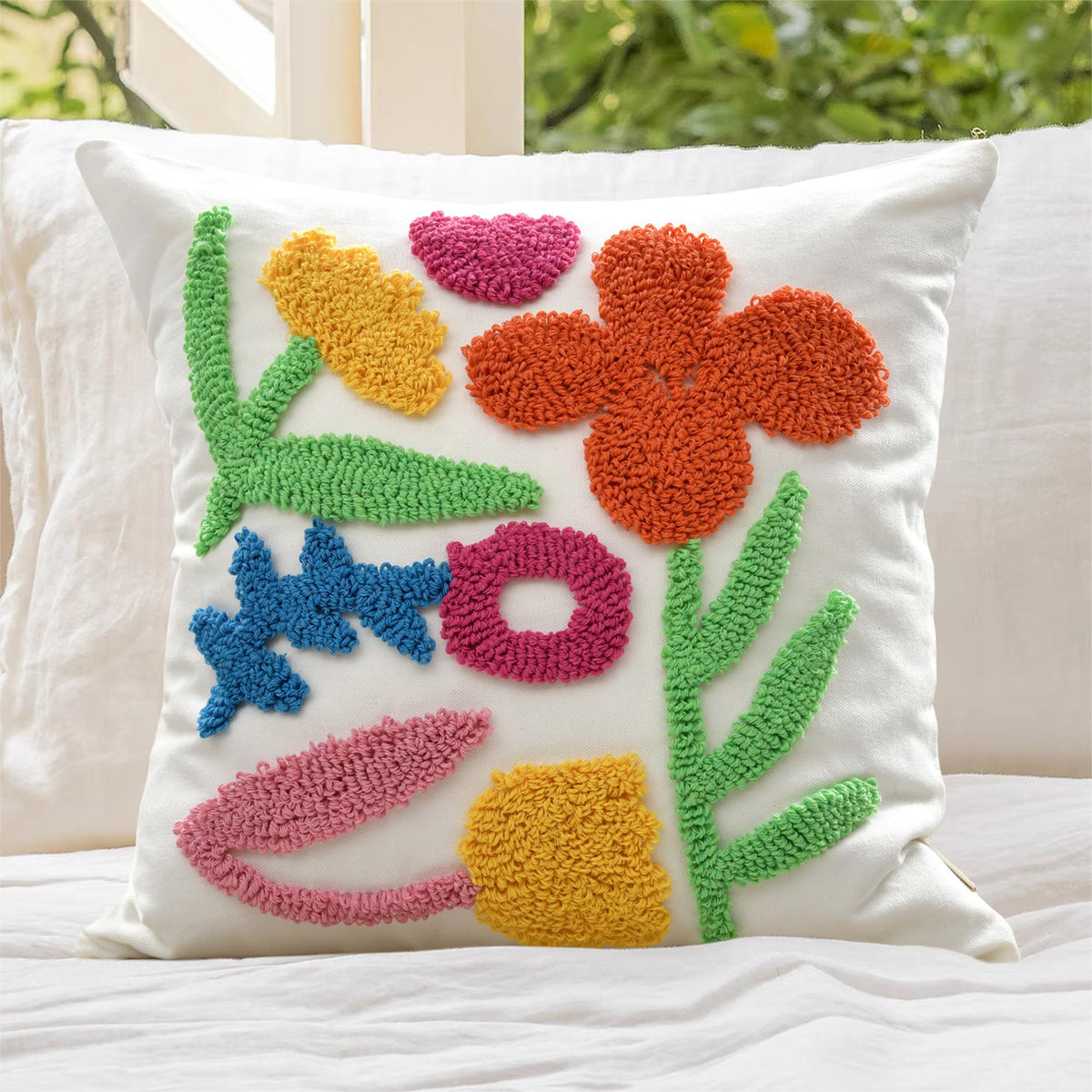 Boho Sofa Throw Pillow Covers – Exquisitely Crafted with Hand-Finished Tuft with Thick Cotton Tassel Details – Soft & Stylish Moroccan Decorative, 18x18inch (Spring Ruched)