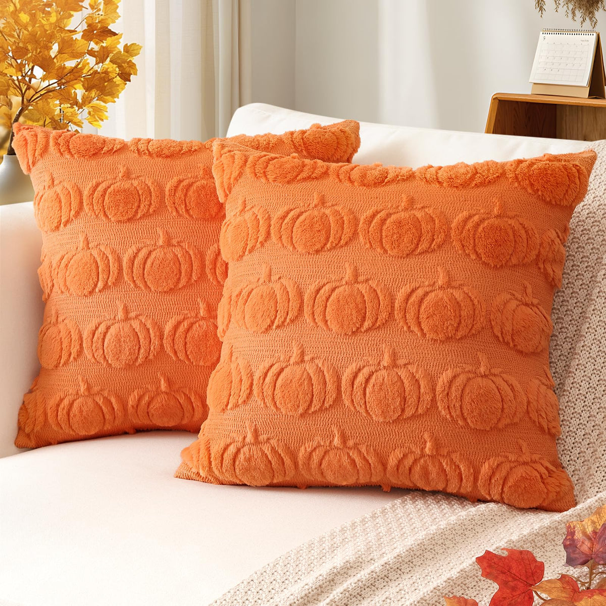 Artscope Maple Leaf Fall Pillow Covers 18 x 18 Set of 2 Decorative Autumn Harvest Holiday Throw Pillow Cases Soft Plush Faux Fur Couch Cushion Case for Farmhouse Sofa Bed Room Home Decor-Rust