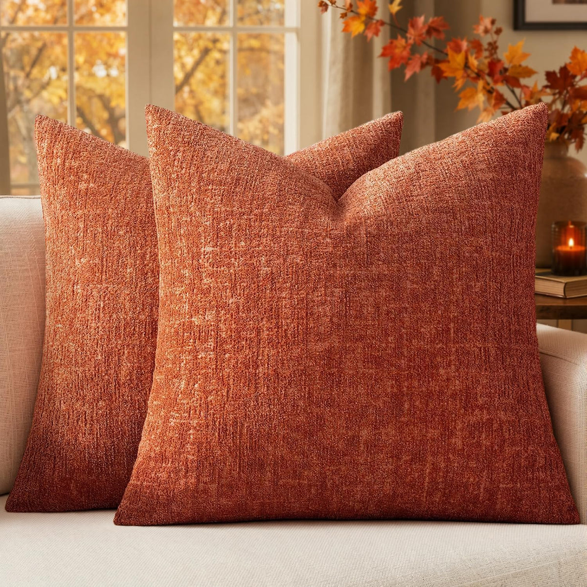 MIULEE Couch Pillow Covers Textured Chenille Home Decor 20x20 Navy Blue