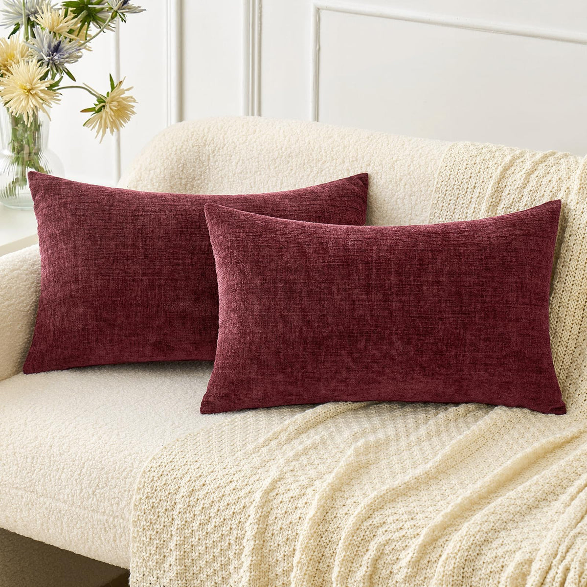 MIULEE Soft Chenille Throw Pillow Covers Green 18x18 Inch Pack of 2