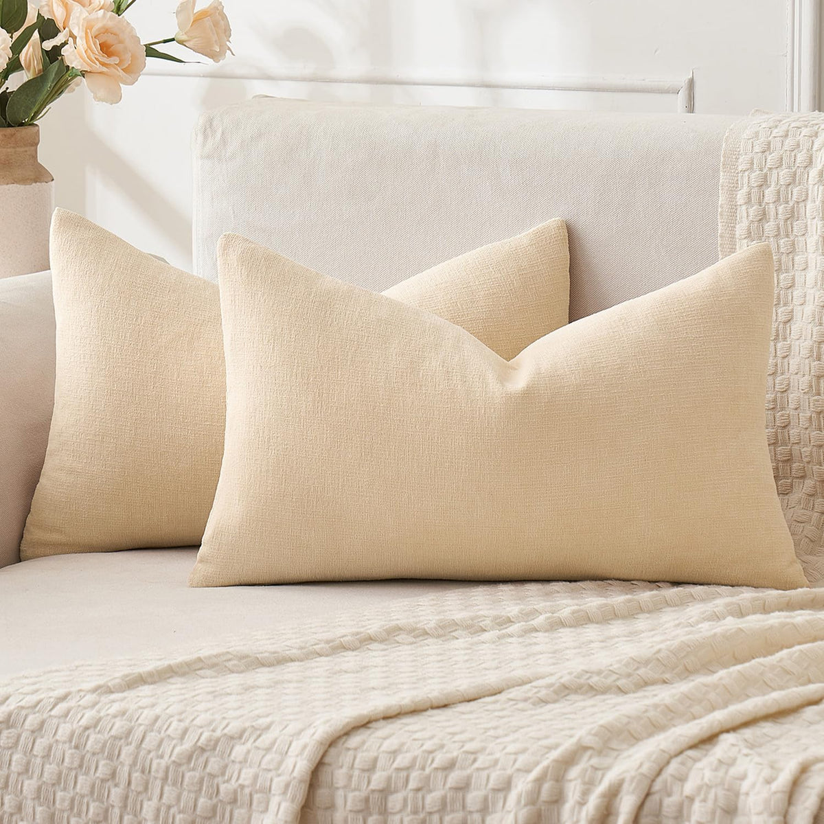 MIULEE Blush Pink Chenille Couch Throw Pillow Covers, 18x18
