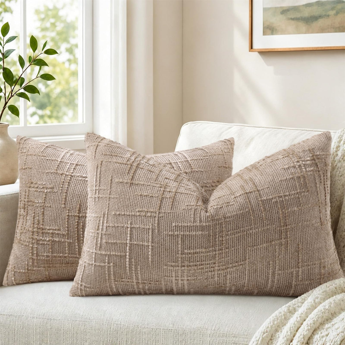 Pallene Cream White Textured Chenille Throw Pillow Covers 18x18 Set of 2
