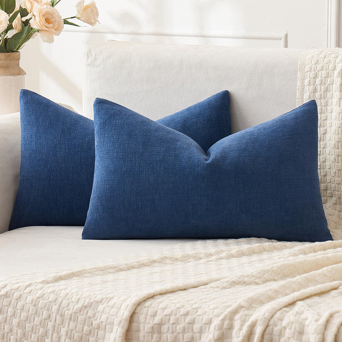 MIULEE Blush Pink Chenille Couch Throw Pillow Covers, 18x18