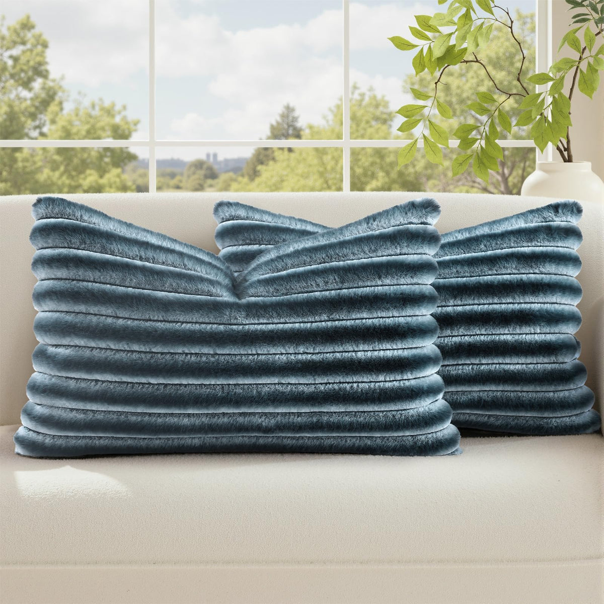 decorUhome Fall Faux Fur Throw Pillow Covers 18x18 Set of 2 Brown White