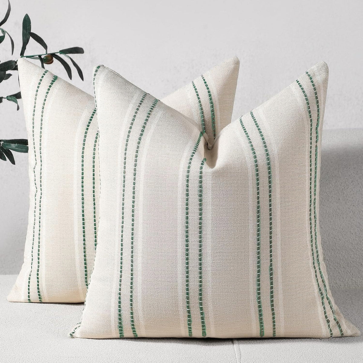 Hckot Sage Green Throw Pillow Covers 20x20 Set of 2 Striped Pillow Covers