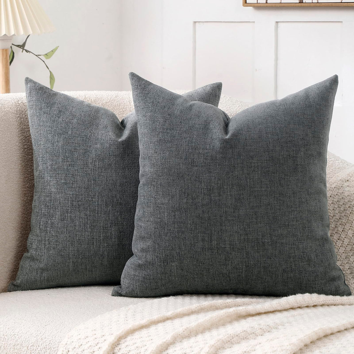 Jepeak Decorative Chenille Throw Pillow Covers, 18x18 Pack of 2 Steel Blue