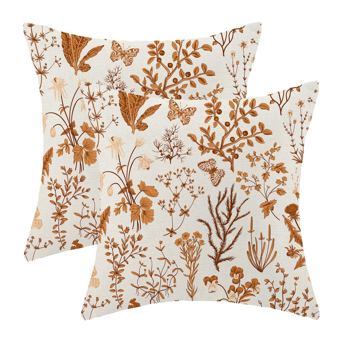AEIOAE Spring Pillow Covers 18x18 Inch Set of 2,Blue Teal Wild Flower Plant Throw Pillows Case,Seasonal Floral Outdoor Decorative Square Linen Farmhouse Decor Cushion Covers for Home Sofa Bed Couch