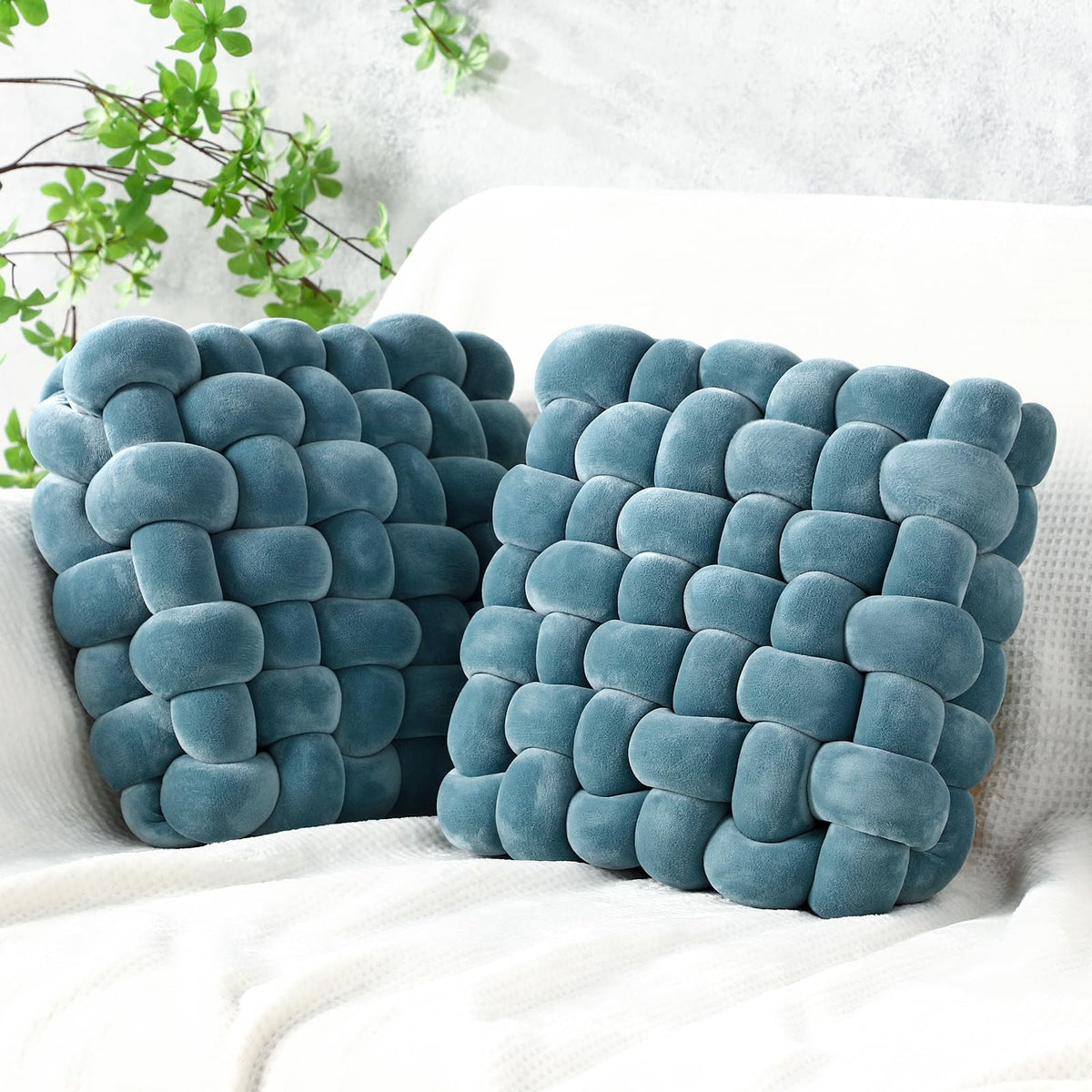Wenqik 2 Pcs Knot Pillows Square Throw Pillow, Caramel, Crystal Velvet
