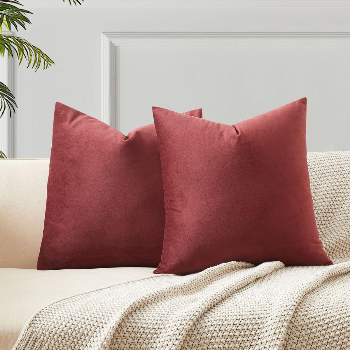 Velvet Throw Pillow Covers 18x18 for Couch Bed Sofa,Eggplant Purple