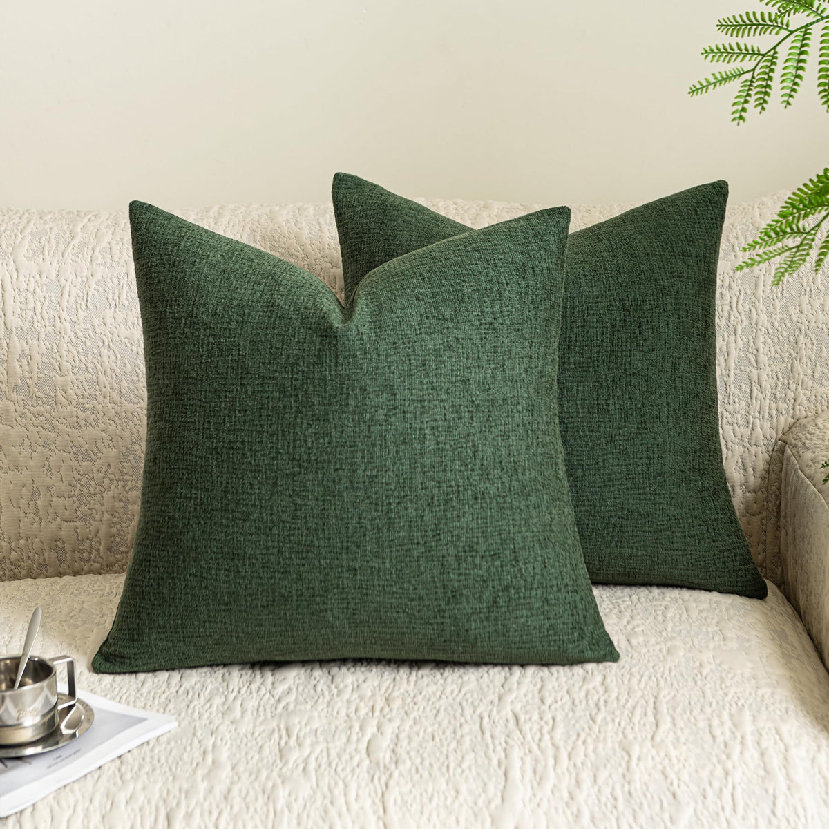 Stellhome Pack of 2 Soft Textured Throw Decorative Pillow Covers Square Accent Solid Cushion Cover Cozy Farmhouse Pillow Case for Couch Sofa Bedroom Living Room 18x18 Inch, Natural Beige