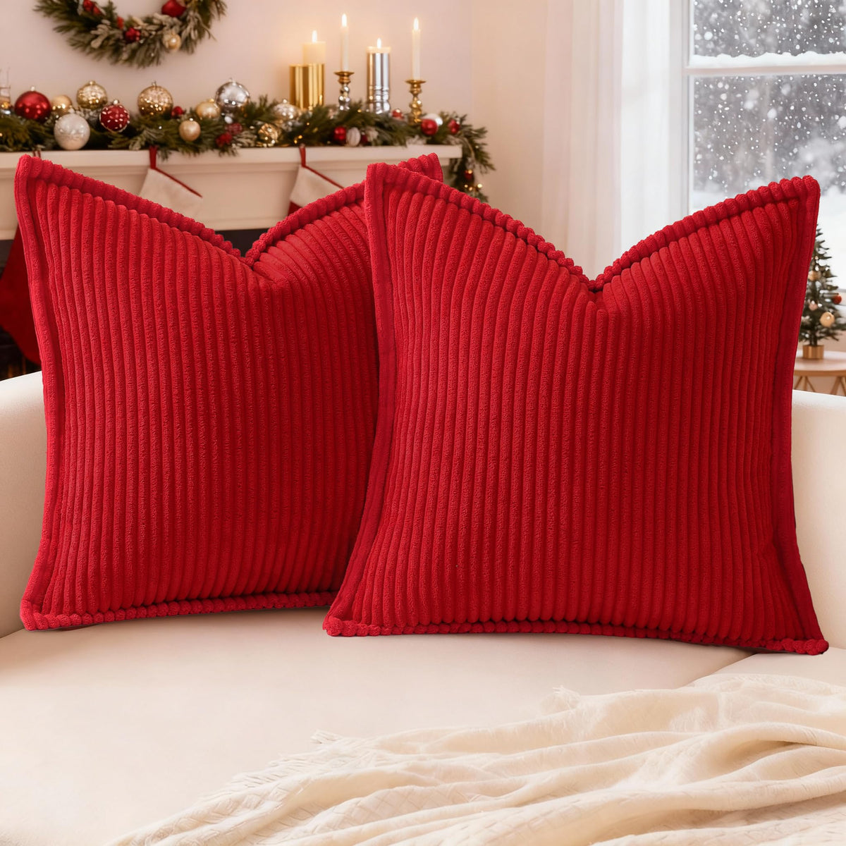 Mecatny Corduroy Fall Throw Pillow Covers 18x18 Set of 2 Cream White