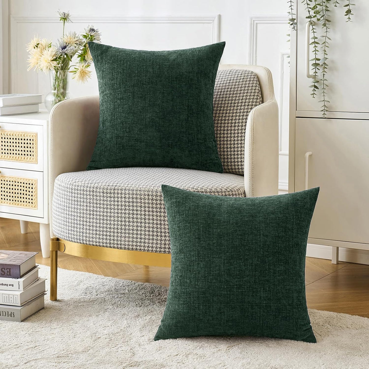 MIULEE Soft Chenille Throw Pillow Covers Green 18x18 Inch Pack of 2