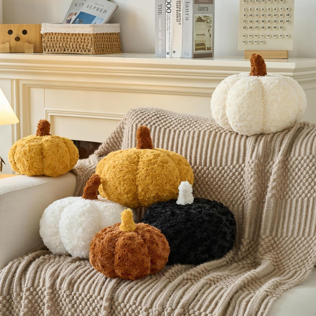 Pumpkin Pillow, Fall Decorative Pillows for Couch, Pumpkin Plush Throw Pillows for Bed (White, 8.6 Inches)