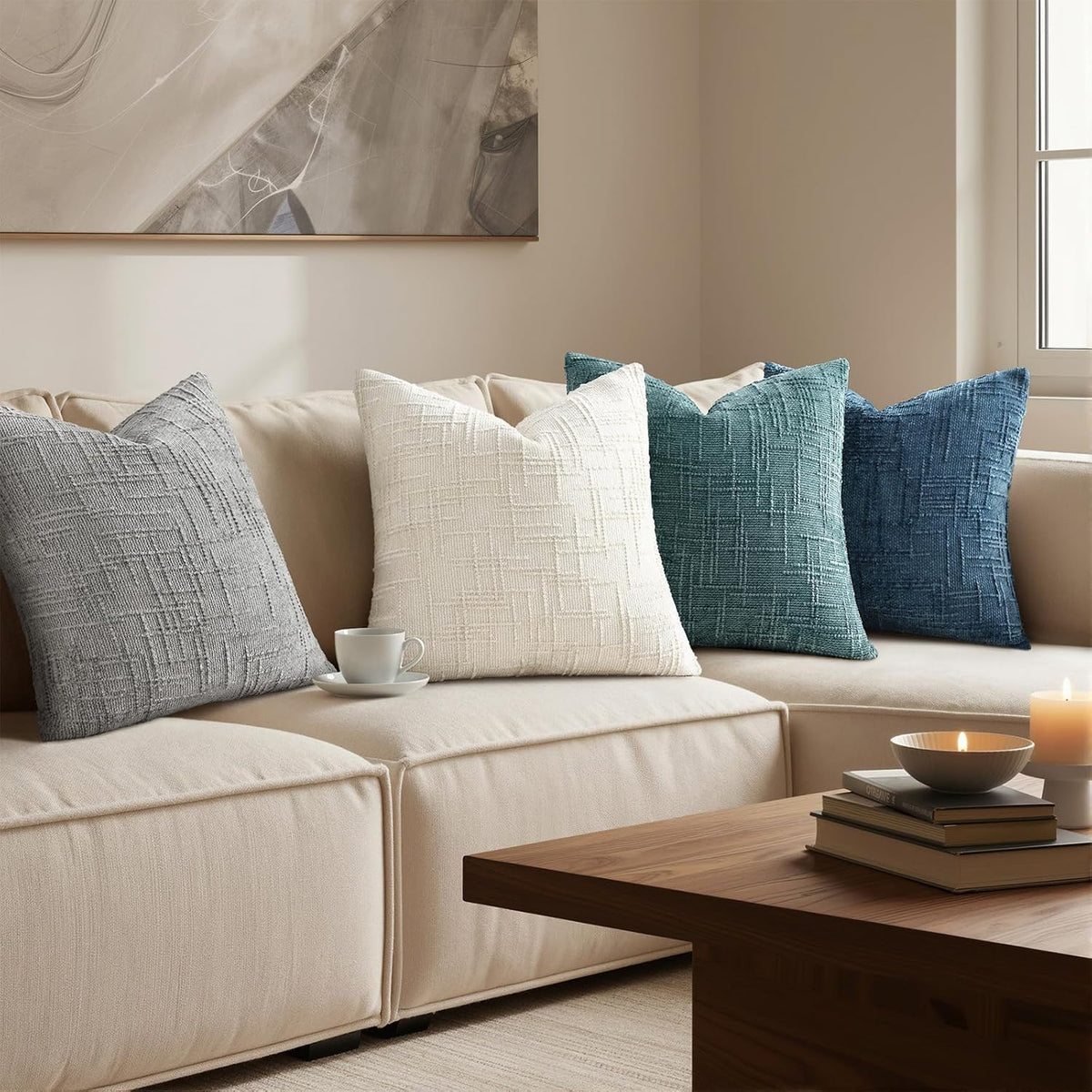 Pallene Cream White Textured Chenille Throw Pillow Covers 18x18 Set of 2