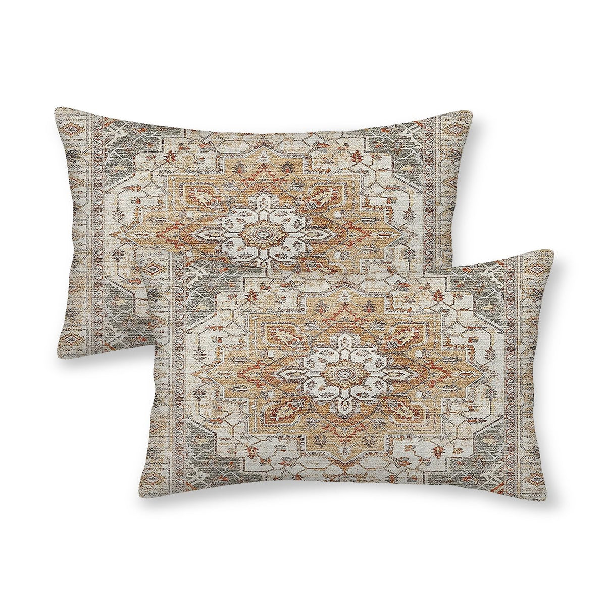 Boho Pillow Covers 18x18 Inch 2 Pcs Vintage Burnt Orange Grey Beige Carpet Pattern Ethnic Decor Throw Pillows Retro Outdoor Farmhouse Decoration Pillowcase Linen Cushion Cover for Couch Sofa