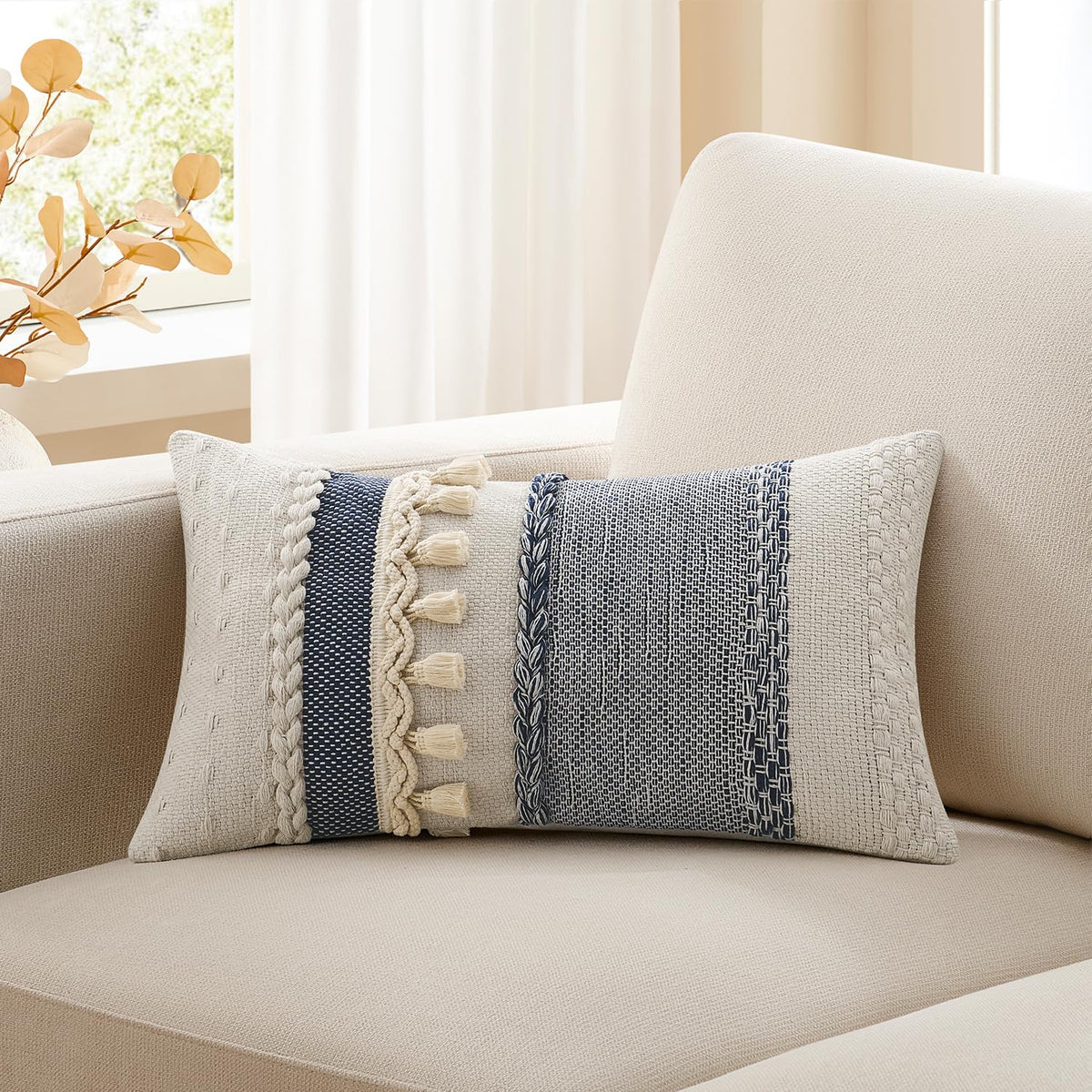 Kevin Textile Boho Tassel 12x20 Inch Lumbar Pillow Cover 1 Pack, Green