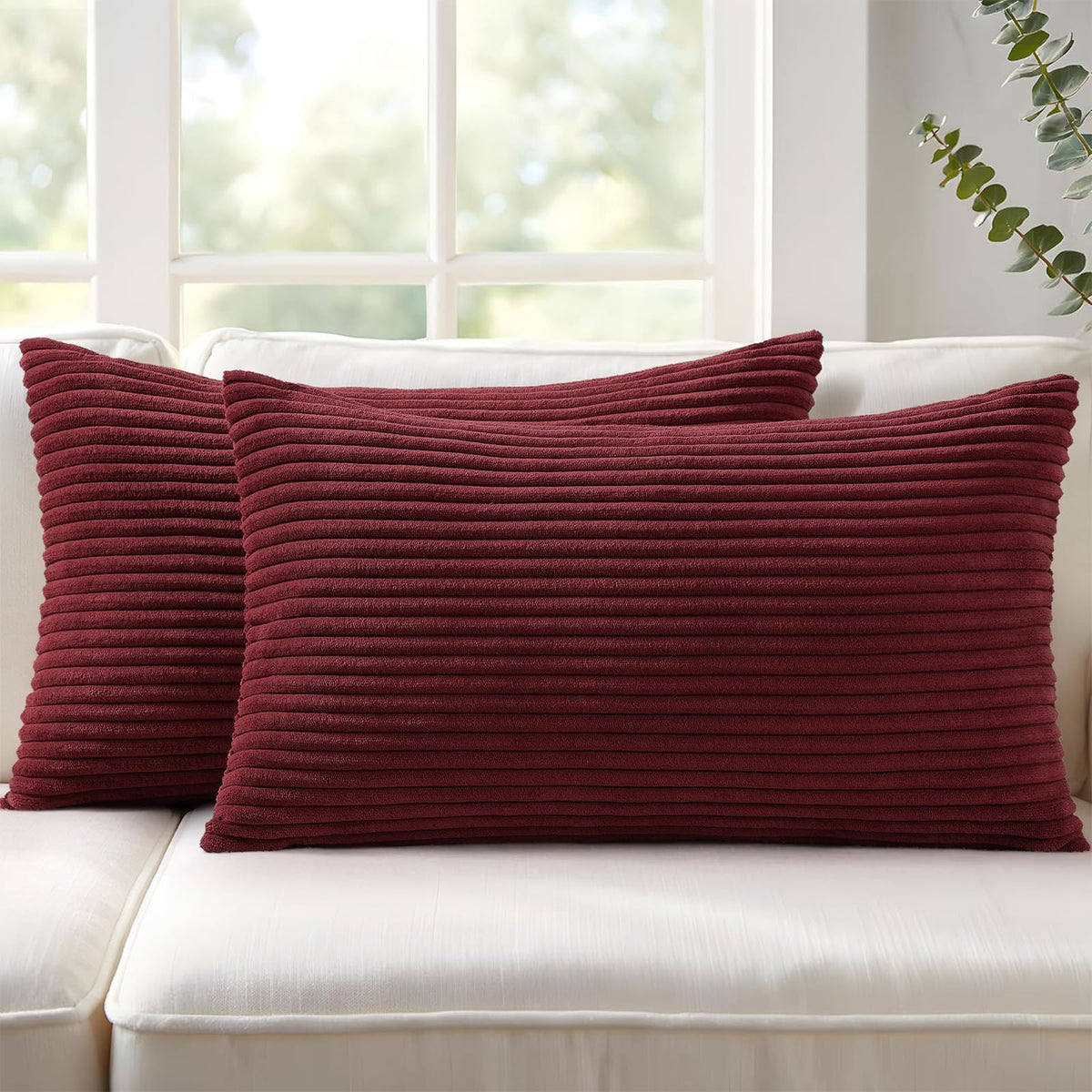 Mecatny Corduroy Fall Throw Pillow Covers 18x18 Set of 2 Cream White