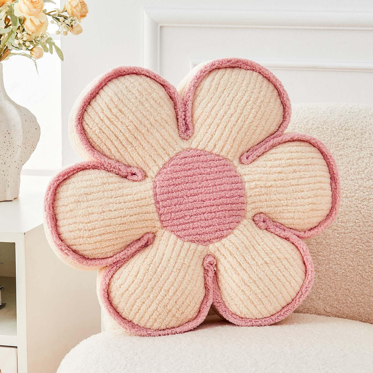 Kcvvcr Flower Pillow, Soft Shaped Floor Cushion, Decorative Throw Pillow, Seating Cushion, Plush Room Decor Pillows for Sofa Couch Bed (13.7 Inch, Ivory)