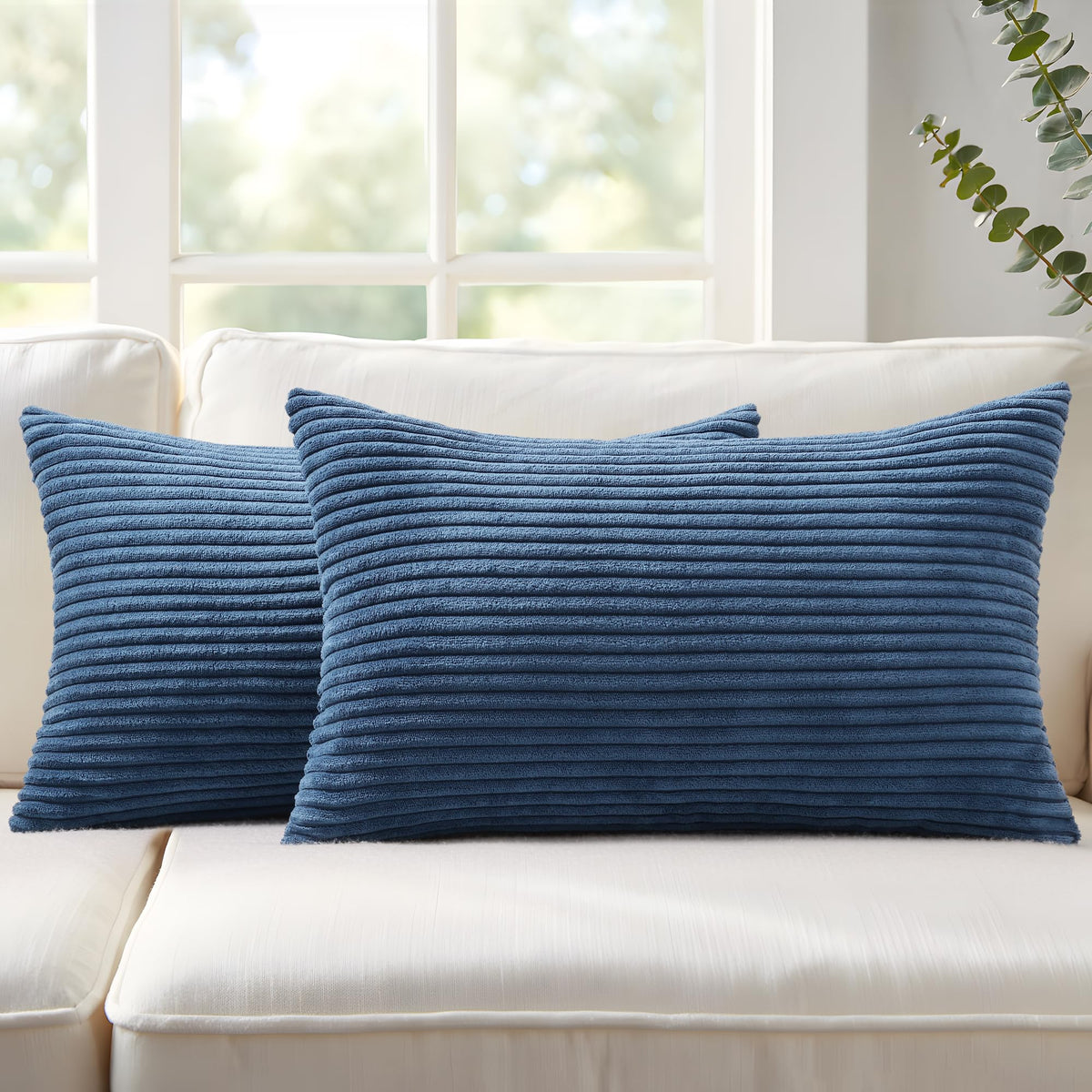 Mecatny Corduroy Fall Throw Pillow Covers 18x18 Set of 2 Cream White