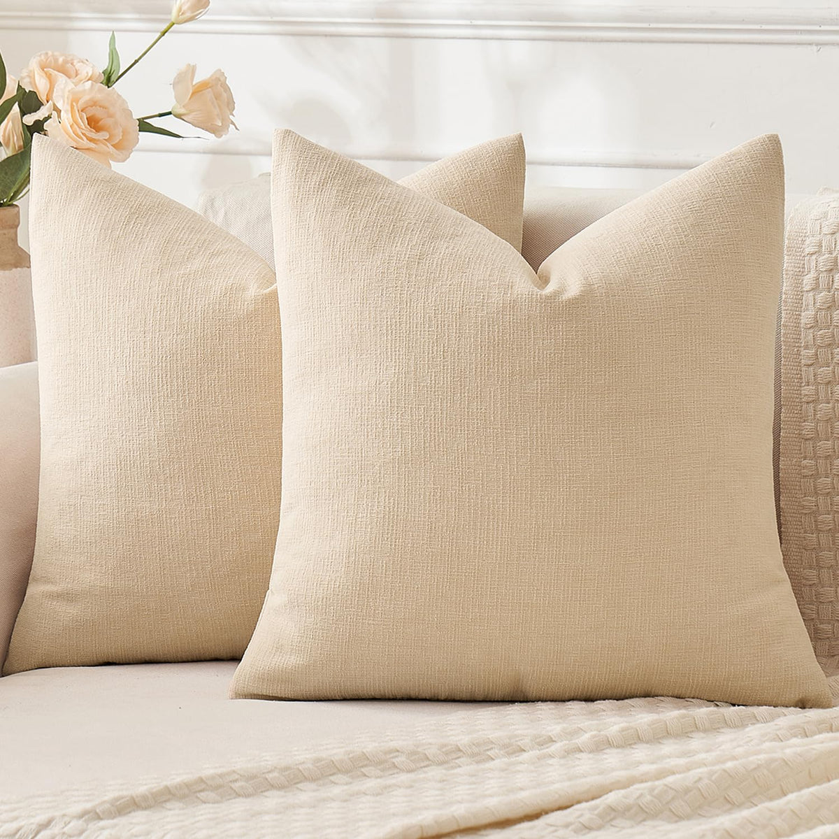 MIULEE Blush Pink Chenille Couch Throw Pillow Covers, 18x18