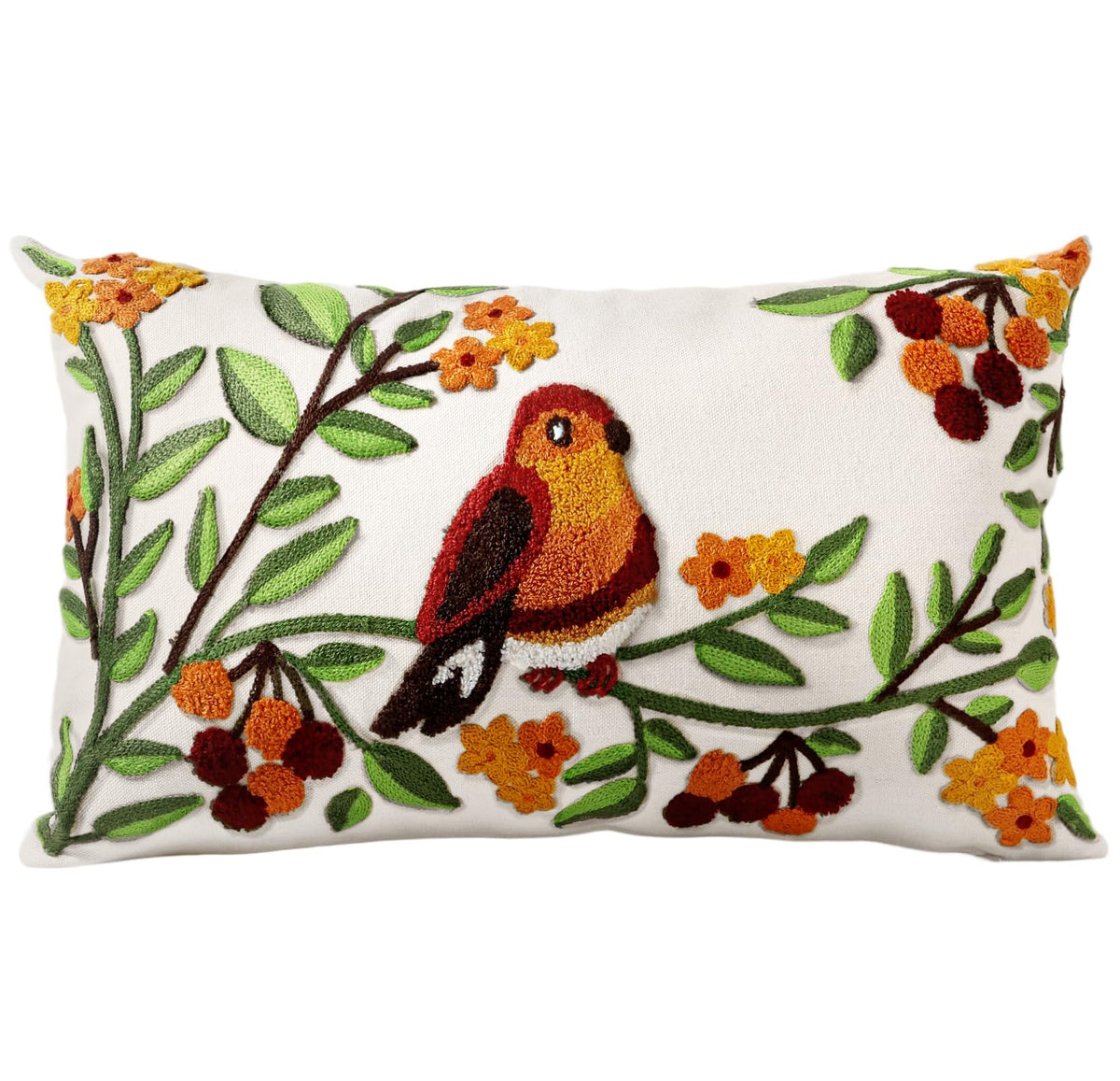 Embroidered Throw Pillow Cover, 18x18 Inch, Fall Abstract Floral