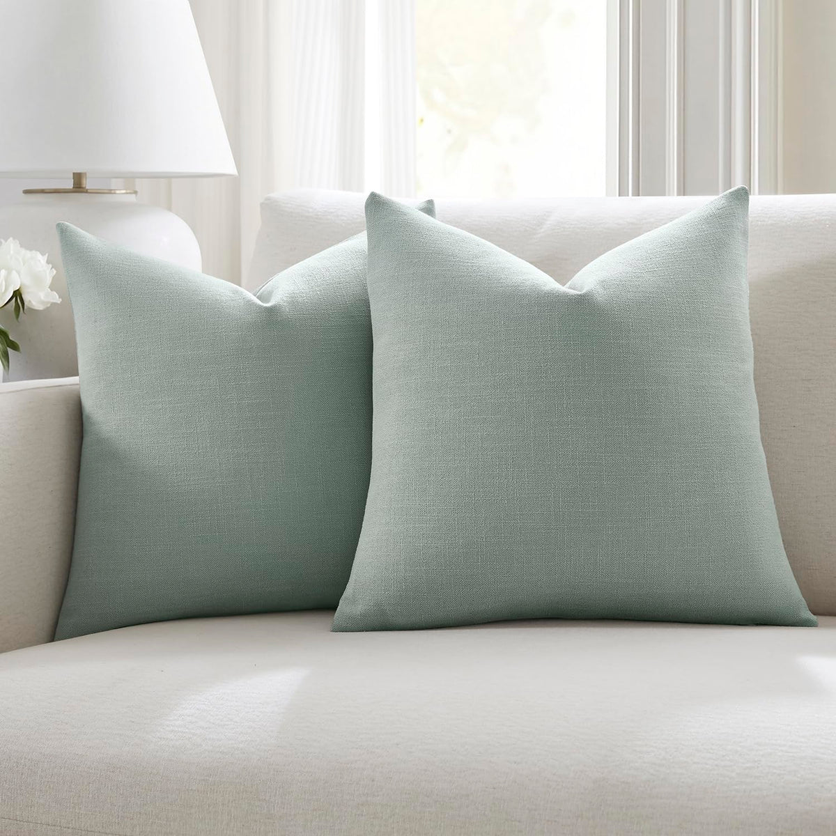 Meekio Linen Blend Throw Pillow Covers 20x20 Set of 2, Ivory