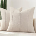 YCOLL Textured Boucle Throw Pillow Covers 20x20 Pack of 2 - Soft Neutral Striped Cushion Covers, Cozy Accent Decorative Pillow Covers for Couch, Sofa, Bed, Living Room (Ivory)