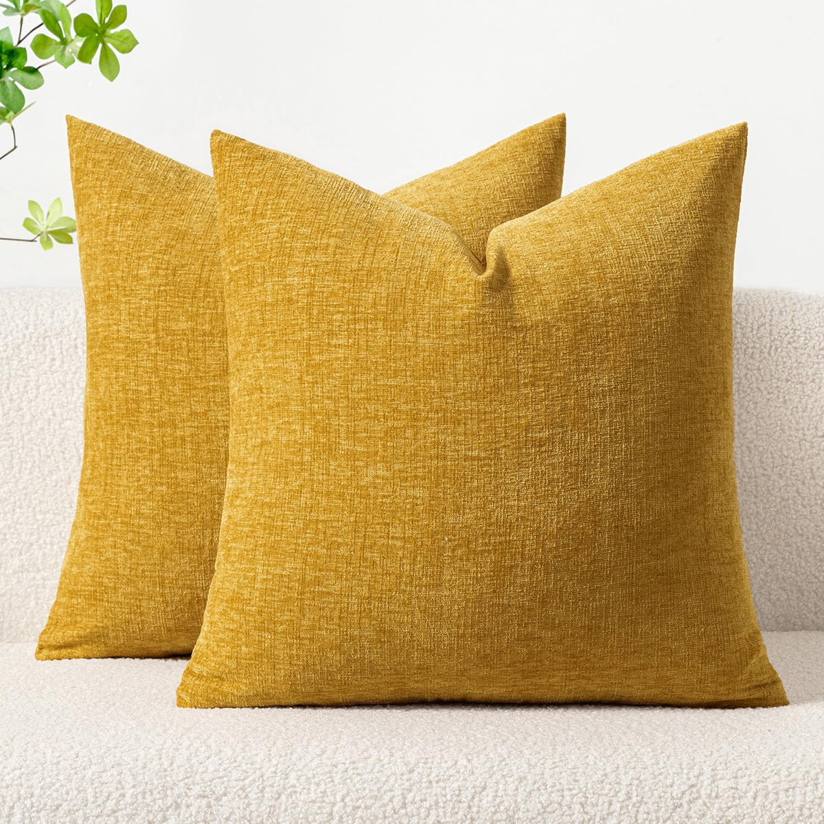 MIULEE Soft Chenille Throw Pillow Covers Green 18x18 Inch Pack of 2