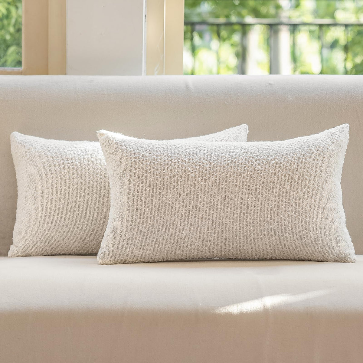 GEEORY Decorative Throw Pillow Covers 18x18 Inch Pack of 2,Textured Boucle Neutral Cushion Cases for Bed Couch Sofa, Accent Mordern Farmhouse & Minimalist Home Decor (Olive Green) GE05-18