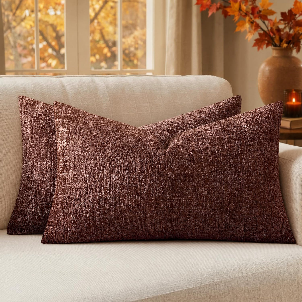 MIULEE Couch Pillow Covers Textured Chenille Home Decor 20x20 Navy Blue