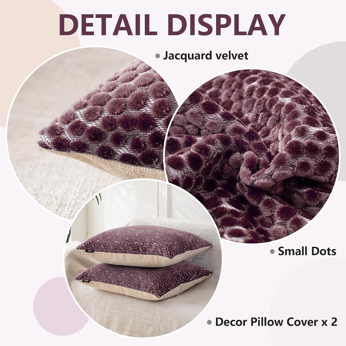 FIFU 18x18 Inch Throw Pillow Covers Set of 2, Jacquard Velvet,Dusty Purple