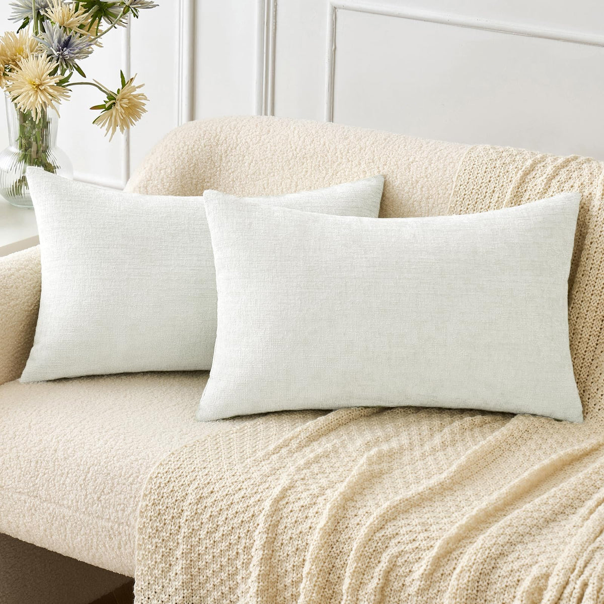 MIULEE Soft Chenille Throw Pillow Covers Green 18x18 Inch Pack of 2