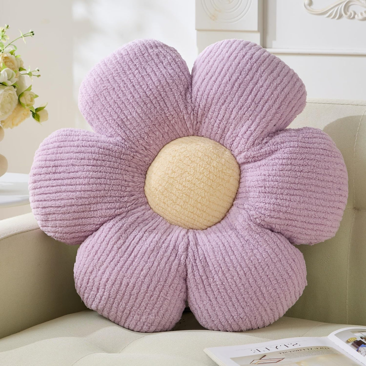 Flower Pillow,15.75" Daisy Pillow Purple Decorative Pillows